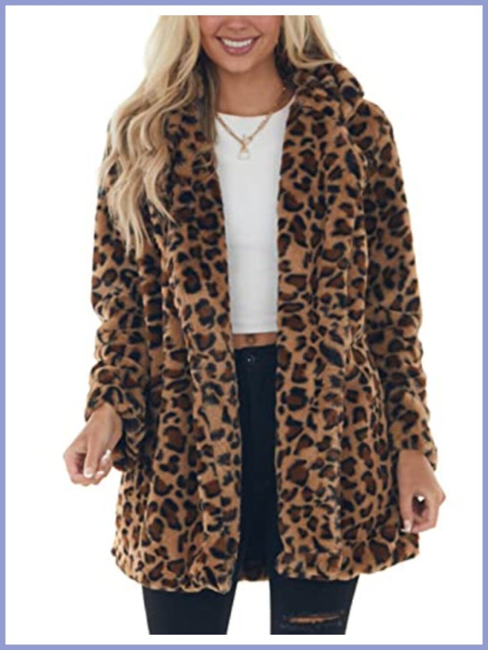 Womens Faux Fur Leopard Coat Loose Warm Fluffy Fall Winter Outwear Jacket
